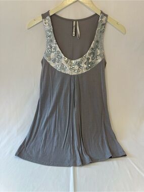 Kische Silver-Embellished Gray Scoop Neck Camisole